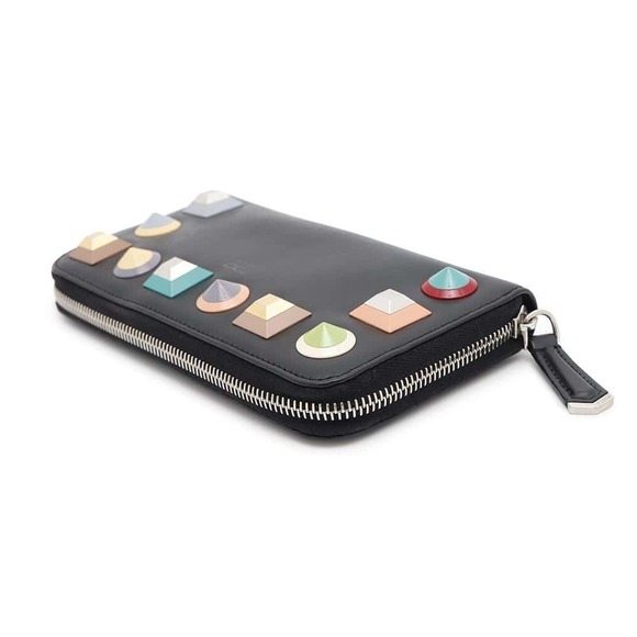 Fendi Studs Black Long Blue Wallet - Picture 1 of 8